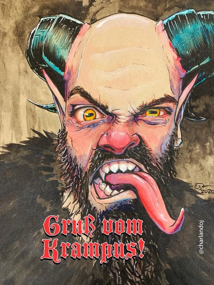 Custom caricature commission of a man as Krampus