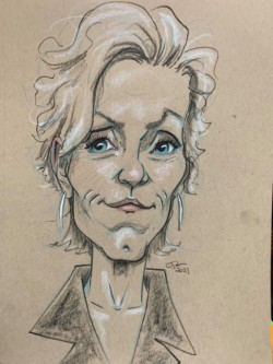 <em>Frances McDormand,</em> 2021. Ink and colored pencil on toned ground paper. Caricature of Frances McDormand