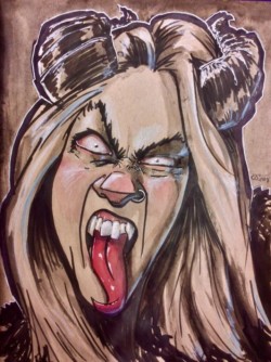 <em>Ashley as Kramphilde</em>, 2018. Ink, watercolor, and colored pencil on toned ground paper. custom caricature commission of a woman as Krampus