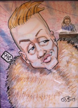 <em>Thrift Shop,</em> 2013. Marker and colored pencil on paper. Caricature of Macklemore (and Ryan Lewis).
