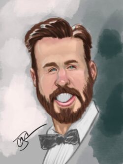 <em>Chris Evans,</em> 2022. Digital painting. Digital caricature of Chris Evans.
