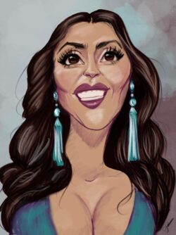 <em>Salma Hayek,</em> 2022. Digital painting. Digital caricature of Salma Hayek.