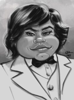 <em>Hervé Villechaize,</em> 2023. Digital painting. Digital caricature of Hervé Villechaize