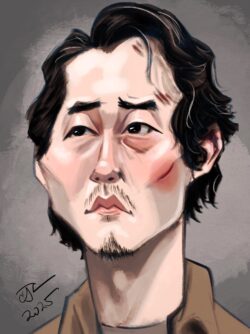 <em>Glenn Rhee,</em> 2025. Digital painting. Digital caricature of Steven Yeun as Glenn from The Walking Dead.