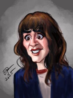 <em>Joyce Byers,</em> 2025. Digital painting. Digital caricature of Winona Ryder as Joyce from Stranger Things.