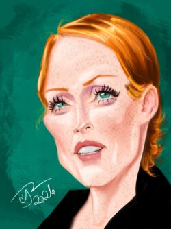 <em>Julianne Moore,</em> 2026. Digital painting. Digital caricature of Julianne Moore.