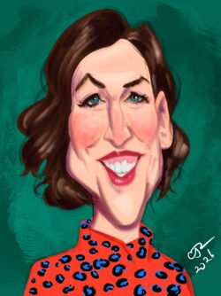 <em>Mayim Bialik.,</em> 2026. Digital painting. Digital caricature of Mayim Bialik.